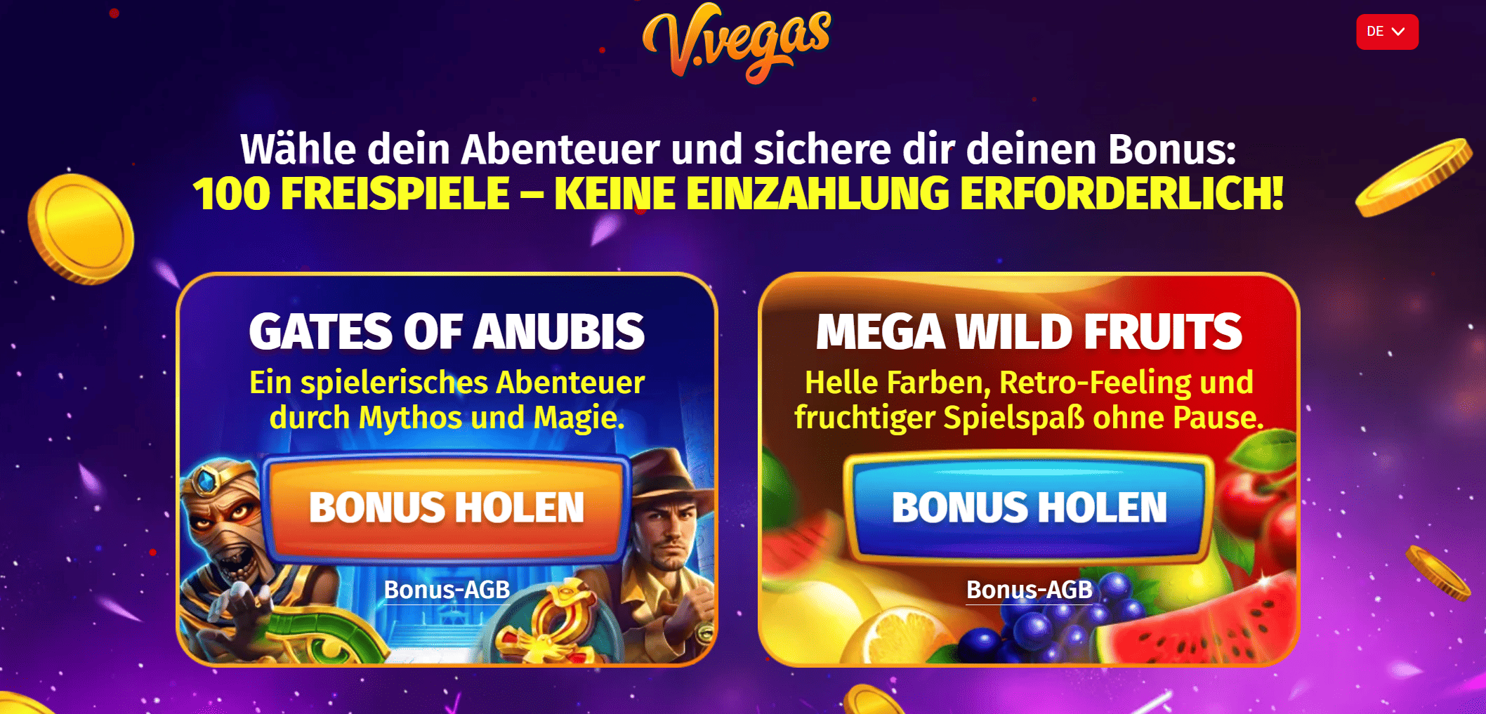 V.Vegas Casino 100 Freispiele Screenshot